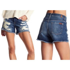 7 For All Mankind Womens Distressed Cut Off Dark‎ Denim Frayed Hem 5" Shorts 31